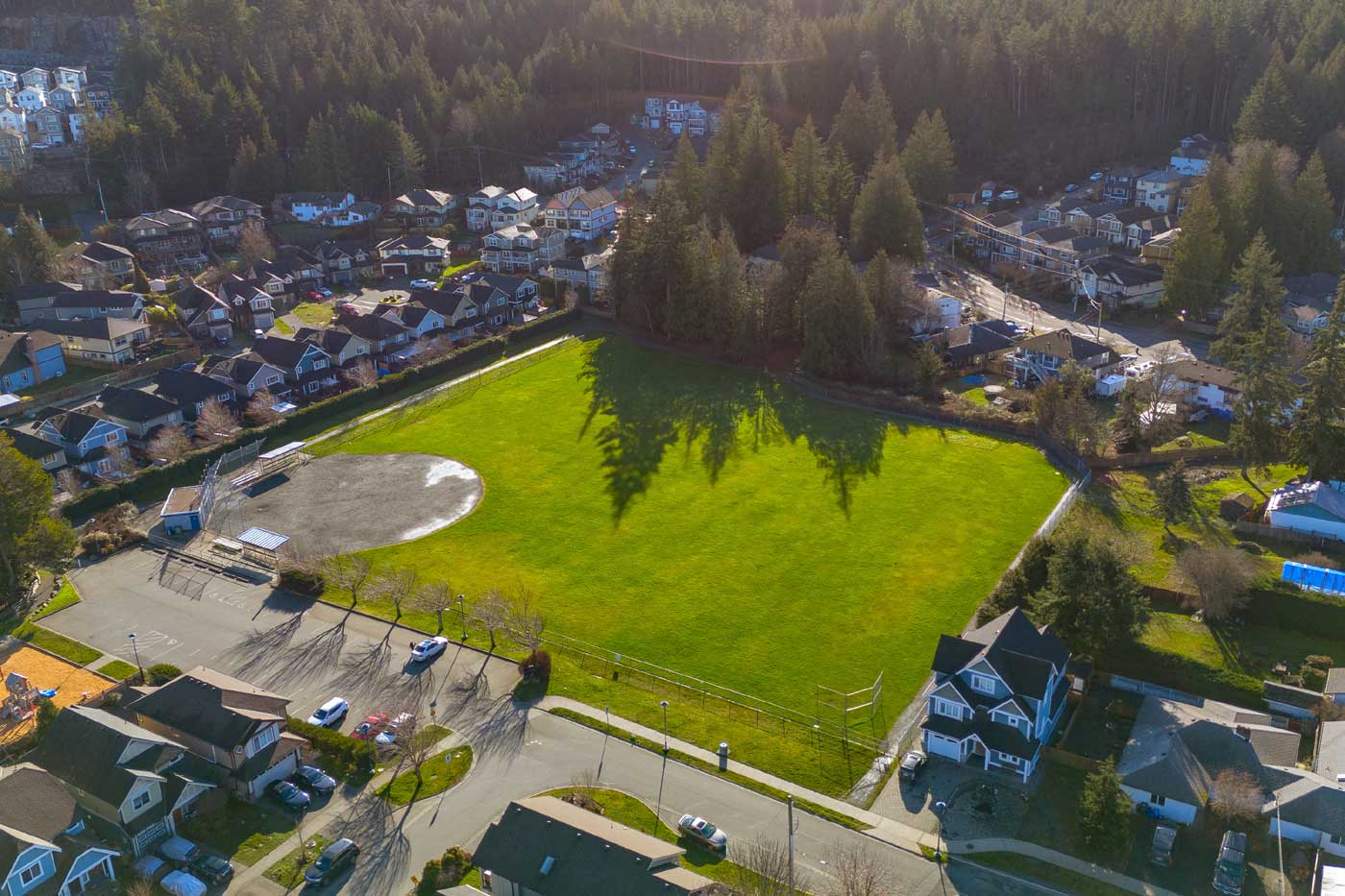 Aerial drone photos and video captured the neighbourhood